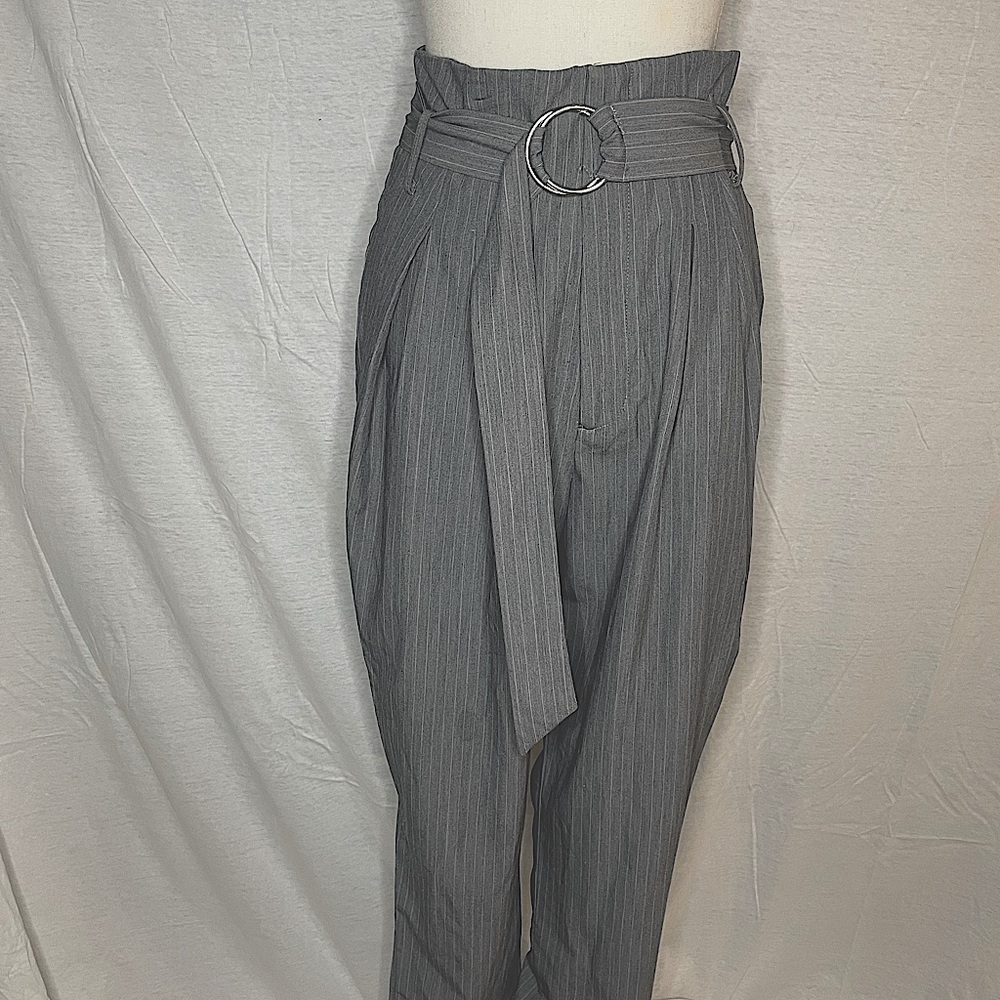 Cinched Belted Waist Wide Leg Do+Be Pinstripe Pants